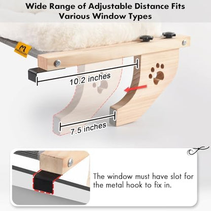 AMOSIJOY Wooden Cat Windowsill Perch with Zipper Cushion Bed, 24.4in - Image 5