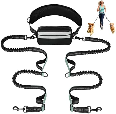 Hand Free Dog Leash with Pouch, Dog Walking Belt Retractable Leash for 2 Dogs with Dual Handles for Running Walking Jogging Pet Belt by Unknown