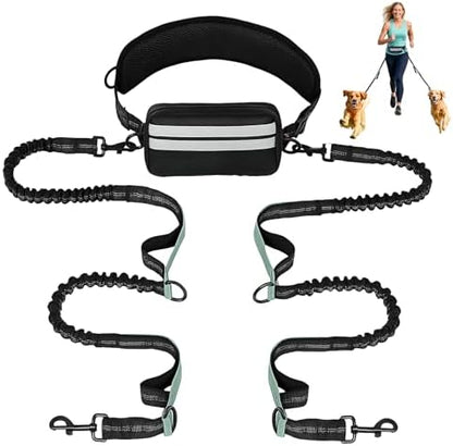 Hand Free Dog Leash with Pouch, Dog Walking Belt Retractable Leash for 2 Dogs with Dual Handles for Running Walking Jogging Pet Belt by Unknown