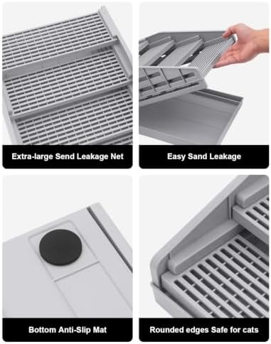Adjustable Cat Stairs, Litter Box Step DIY Stackable with Litter Catcher & Anti-Tracking Grid, Non-Slip Cat Staircase for Senior Small Cats Kittens, Fit Most Litter Boxes (Grey) - Image 6