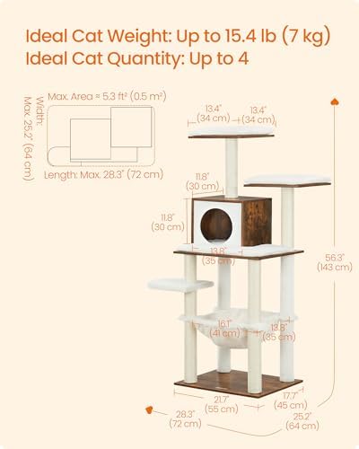 Feandrea Cat Tree, 56.3-Inch Contemporary Cat Tower, Multi-Level Condo - Image 5