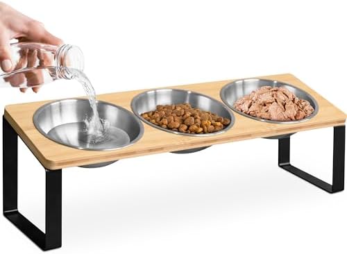 Raised cat Bowls for Indoor Cats by WinTruffles, Elevated cat Bowls, Tilted and Elevated Anti Vomiting Cat Dishes for Food and Water, Set of 3 Stainless Steel Bowl by WinTruffles