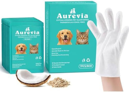 Hypoallergenic Pet Glove Wipes for Dogs & Cats - 7 Individually Wrapped Disposable No-Rinse Grooming Mitts | Lick-Safe Waterless Cleaning Gloves for Paws, Butt, Face & Fur | Deodorizing & Soft by Unknown