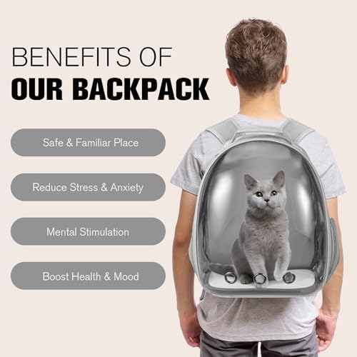 Cat Carrier Backpack, Pet Carrier Backpack Front Pack for Small Medium Cat Puppy Dog Carrier Backpack Bag Space Capsule, Airline-Approved Pet Carrier for Travel Hiking Walking Camping (Grey) - Image 3