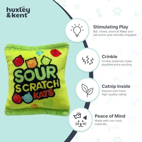 Huxley & Kent Plush Cat Toy - Interactive Catnip Toy for Cats & Kittens - Soft with Crinkle & Catnip - Fun Indoor Play - Sour Scratch Kats - Image 4