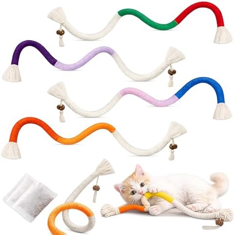 Jozy Cat Chew Rope - 4Pcs Cat Chew Toy with Refillable Natural Catnip - Interactive Kitten Teething Toys for Indoor Kittens - Bite Resistant Cotton Chew Rope Toys for All Breeds (19.6 Inches) by Home