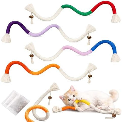 Jozy Cat Chew Rope - 4Pcs Cat Chew Toy with Refillable Natural Catnip - Interactive Kitten Teething Toys for Indoor Kittens - Bite Resistant Cotton Chew Rope Toys for All Breeds (19.6 Inches) by Home