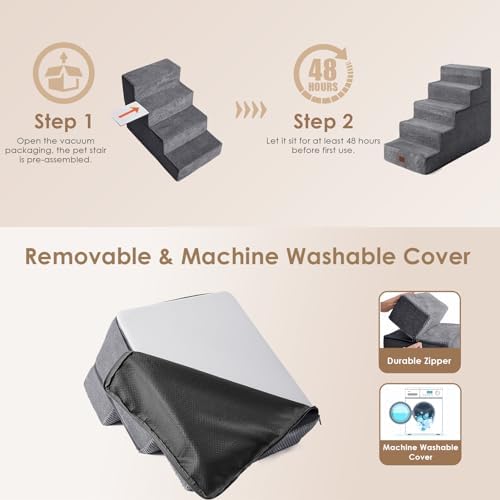 EHEYCIGA Dog Stairs for High Bed 22.5" H, 5-Step Dog Steps, Grey - Image 6