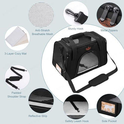 Cat Carrier Dog Carrier Pet Carriers for Medium Small Cats Dogs Puppies up to 15 Lbs,TSA Airline Approved Small Dog Cat Carriers Soft Sided,Collapsible Travel Puppy Carrier (Black, Medium) - Image 2