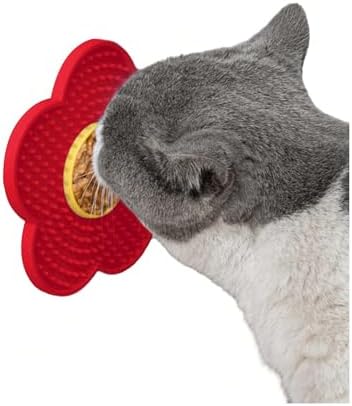 QWINEE Lick Mat for Dogs Cats Flower Shaped Pet Slow Feeder Dog Cat Puppy Bowl Lick Pad for Dog Fun Alternative to Slow Down Eat for Small Medium Large Dogs Red One-Size - Image 4
