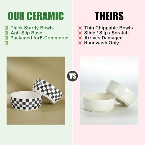 6.4 inch Ceramic Hand Painted Basic Dog Bowl Set of 2 with Anti-Skid Rubber Base, Food and Water Bowls for Small Pets,Black - Image 6