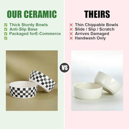6.4 inch Ceramic Hand Painted Basic Dog Bowl Set of 2 with Anti-Skid Rubber Base, Food and Water Bowls for Small Pets,Black - Image 6