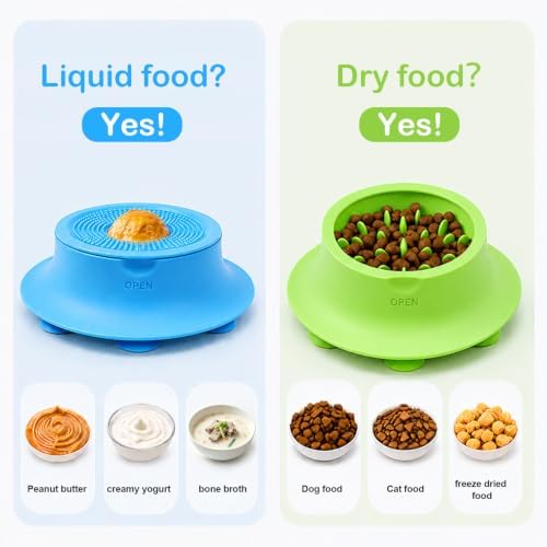 Dog Licking Bowl with Rolling Ball,Slow Feeder Dog Bowl Small Breed-Blue - Image 3