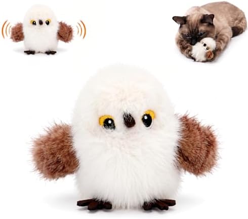 Flapping Bird Cat Toy, White Sparrow Plush Touch Activated Bird Chirp Cat Toy with Refillable Catnip, USB Rechargeable Interactive Kitten Exercise Toy,4.92"(No Flying) by Unknown