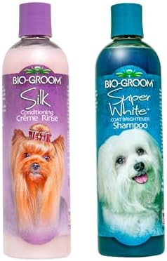 Bio-Groom Dog Shampoo and Conditioner Set - Whitening Shampoo for Dogs, Moisturizing Conditioner for Dry, Itchy, Sensitive Skin - Silk Creme Rinse & Brightening Shampoo, 12 Fl Oz Each (1 Set) by Bio-groom