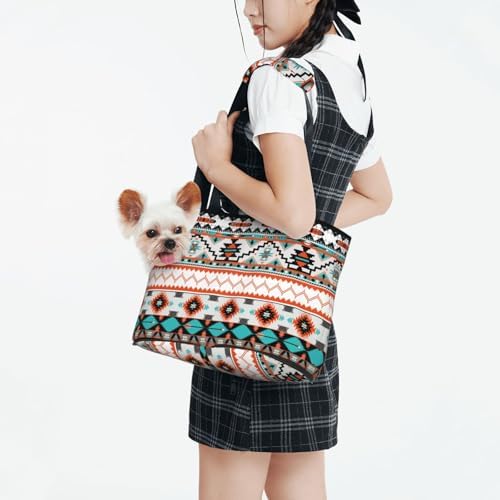 Dog Purse Carrier with Safety Hook - Foldable & Hands-Free Dog Cat Carrier Bag for Subway, Travel, Shopping up to 20lbs Aztec Style by ENSFTF