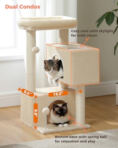 Small Cat Tree for Kittens, 32 in Cat Tower with 2 Cozy Condos - Image 4