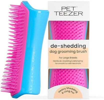 Pet Teezer De-Shedding Dog Brush for Long Hair Breeds, Large, Blue & Pink by PetTeezer