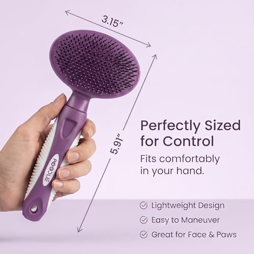 Round Bristle Pet Brush for Dogs and Cats - Soft Dog Brush for Grooming Short or Long Hair - Gentle Tool for Sensitive Skin Removes Dander, Dirt, and Detangles (Purple) - Image 2