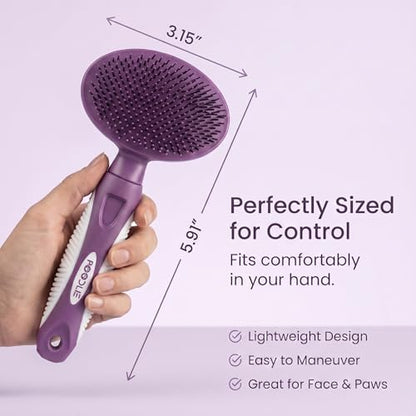 Round Bristle Pet Brush for Dogs and Cats - Soft Dog Brush for Grooming Short or Long Hair - Gentle Tool for Sensitive Skin Removes Dander, Dirt, and Detangles (Purple) - Image 2