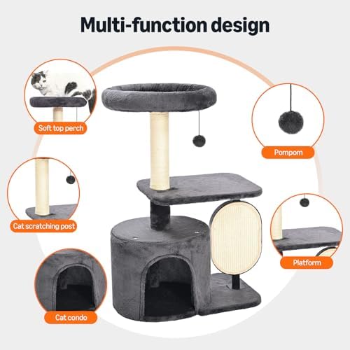 Amazon Basics Cat Tree Tower for Indoor cat, Solid Steel Frame with Removable Scratching Pad, Gray, 32 Inches - Image 2