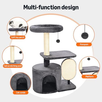 Amazon Basics Cat Tree Tower for Indoor cat, Solid Steel Frame with Removable Scratching Pad, Gray, 32 Inches - Image 2