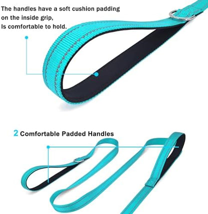 6 FT Blue Nylon Reflective Dog Leash for Large Dogs with 2 Padded Handle - Image 4