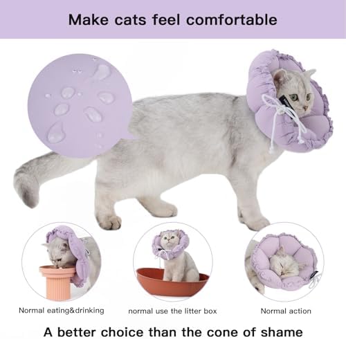 H HIDREAM Soft Cat Cone Collar， Cute Adjustable Cat Recovery Collar，Elizabethan e Collar that can Protect Head and Foot Wounds，Purple Flower All-Season Style - Image 2