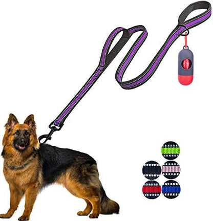 JSXD Heavy Duty Double Handle Dog Leash - 5 FT with Comfortable Padded and Reflective Rope, for Small to Large Dogs (Wide-Purple) by JSXD