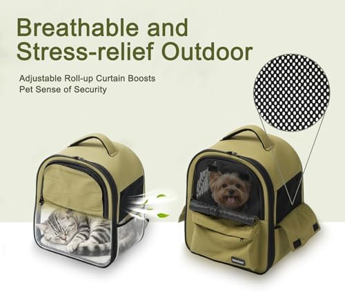 Cat Carrier Dog Backpack Carrier with Anti-Collapse Bottom (Olive Green) - Image 3