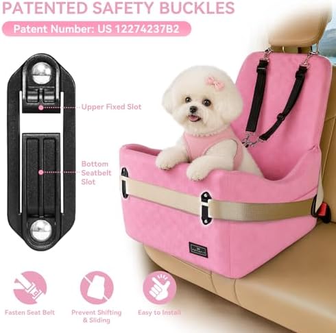 PETSFIT Cat Car Seat with Patented Safety System, 5" Elevated Pad, Pink - Image 2