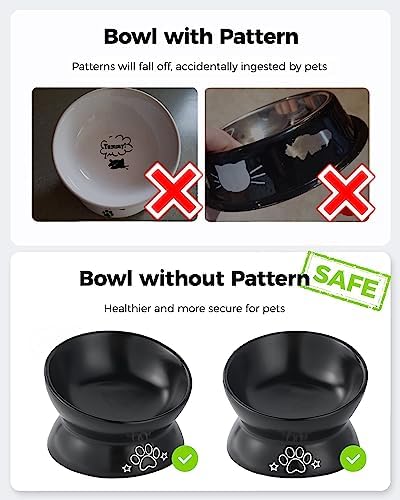LoeJan Elevated Cat Food Bowl, 5 Oz Ceramic Raised and Tilted Water Bowl, Anti Vomiting and Protect Pets' Spines Dishes for Small Dog, Fat Faced Cat, Kitten (Black Pattern, 1 Pack) - Image 3