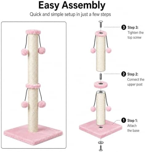 Dimaka Cat Scratching Post, Cat Scratcher for Large Cats with Teasing Toy Ball (Pink, 29 inches for All Cats) - Image 3