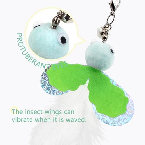 SONGWAY Cat Feather Toys Wand - 7 Pcs Interactive Cat Toys for Indoor Cats Kittens, Retractable Cat Wand with 6 Feather Teaser Refills with Bell, Cats Fishing Pole Toy, Green - Image 3