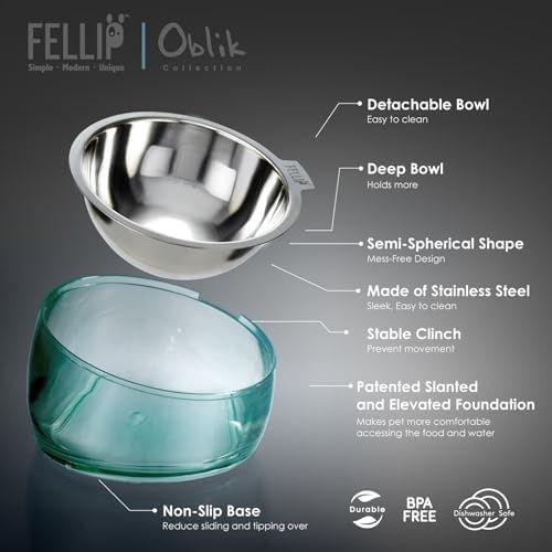 Felli Oblik 15° Tilted Small Animal Bowls for Pet Food & Water 6 oz Stainless Steel Dish Removable, Slanted Metal Plate Feeder for Kitten Puppy Rabbit Bunny Guinchilla Pig (0.75 Cups, Classic) - Image 4