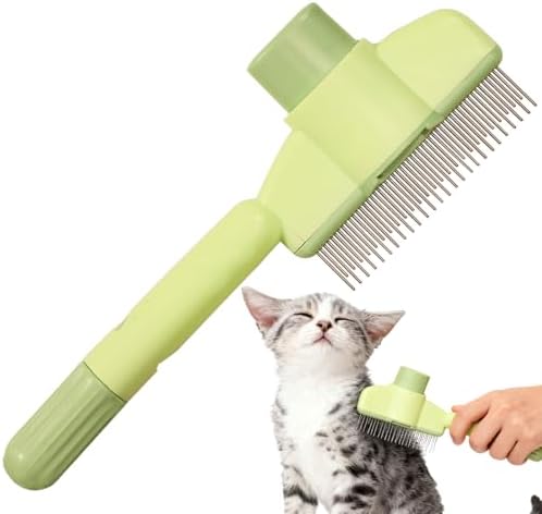 Dogs and Cats Comb with Release Button, Pet Hair Removal Tools with Safe Stainless Steel Teeth for Deshedding, Cat Grooming Supplies for Long/Short Hair, Cat Brush for Shedding, Green by Unknown
