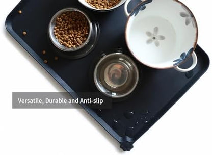 Hoki Found Large Silicone Pet Food Mats Tray - Non Slip Dog Cat Bowl Mats Placemat - Pet Feeding Mat - Pet Water Mats for Floors- Waterproof Dog Cat Food Mats - Black - Image 4
