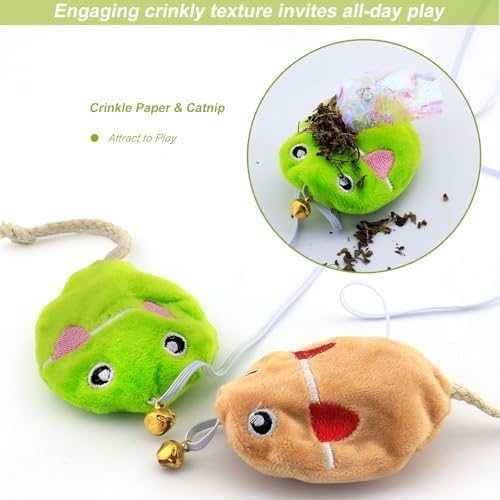 Interactive Cat Toy Wand with Catnip Mouse, Cat Teaser Wand Rainbow String for Bored Indoor Adult Cats and Kittens (2 Pack Mouse) - Image 4
