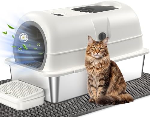 OROLEY XXXL Stainless Steel Cat Litter Box with Lid, Extra Large Enclosed Metal Litter Box for Big Cats, High Sides Prevent Leaks & Odors, Non-Stick Easy Clean, Includes Scoop & Step by OROLEY
