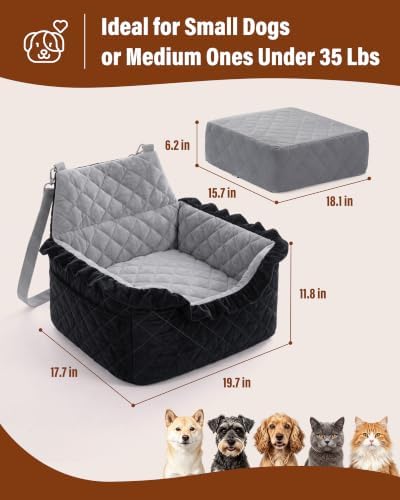 Dog Car Seat Booster Bed for Small Dogs Up to 25lbs - Black - Image 3