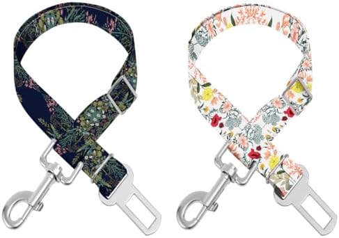 Adjustable pet cat and Dog car seat Belts. The Lanyard is Flexible and Adjustable from 20 to 33 inches(White Flowers + Black Flowers) by Unknown