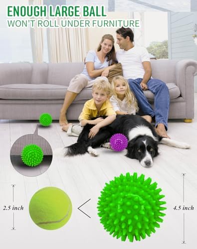 Pweituoet 4.5” Heavy Duty Squeaky Dog Balls for Medium Large Dogs, Dog Toys for Aggressive Chewers, Spike Ball Toys for Clean Teeth and Training(2 Pack) (4.5" 4apck) - Image 2