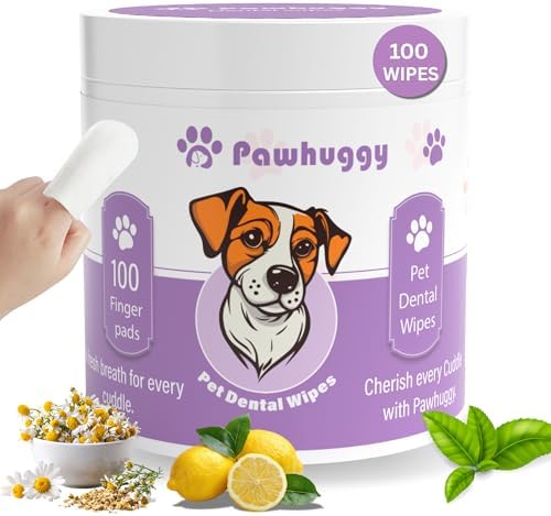 Dog & Cat Dental Finger Wipes, Fresh Breath, No Rinse, 100 Count by Pawhuggy