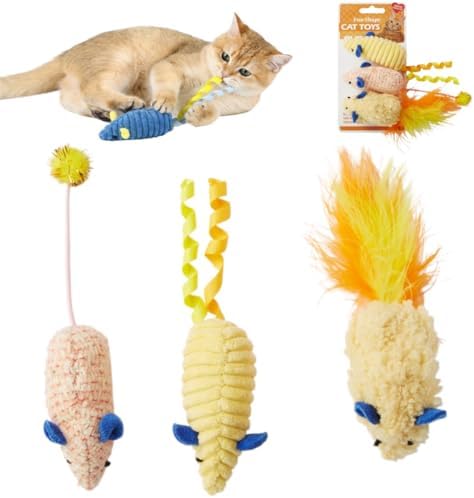 Catnip Toys (3 Pack), Cat Mouse Toys for Indoor Play, Small Interactive Cat Toys for Indoor Cats, Perfect for Single or Multi-Cat Households (Yellow) by Unknown