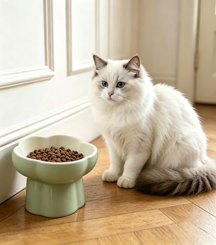 Elevated Flower Ceramic Slow Feeder Cat Bowl, Raised Anti-Gulping Pet Food Bowl, Slower Eating Cat Dish Prevents Vomiting, Healthy Feeding Bowl for Indoor Cats Kittens Small Dogs - Image 5