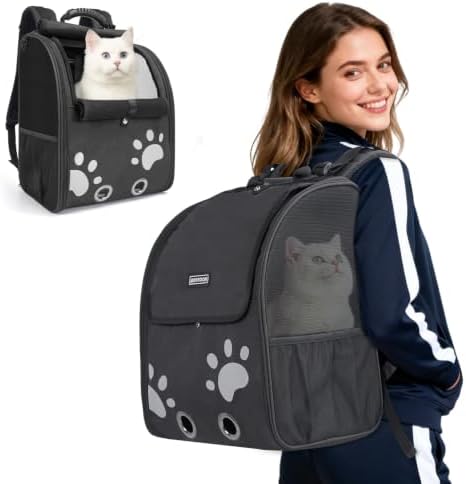 Cat Backpack Carrier with Comfort Handle, Ventilated Cat Backpack by HOME