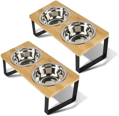 Elevated Cat Bowl, 2 PCS 15°Tilted Cat Bowl Stand with 2 Stainless Steel Bowls for Indoor Cats and Pet, Raised Cats Bowls for Food and Water by Unknown