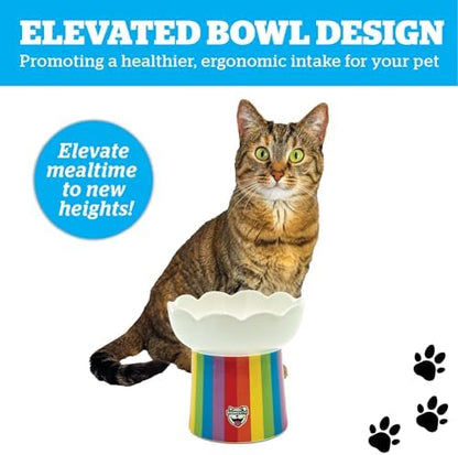 Rainbow Elevated Cat Bowl - Raised Cat Bowl - Lifted Pet Food, Water - Ceramic Feeder - Feeding Bowls for Small Dog - Image 5