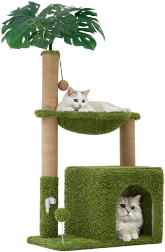 Woochpet 37" Cat Tree Tower for Indoor Cats 2-in-1 Multi-Functional Cat Cando Comfort with Premium Sisal Scratching Post Large Hammock for Kitty or Small Cats (Green-1, 96 * 49 * 30) by WOOCHPET