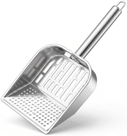 Heavy Duty Stainless Steel Cat Litter Scoop with Mesh Holes, Metal Sifter Shovel for Small Clumps & Clay Litter, Sturdy Non-Slip Kitty Poop Scooper for Multi-Cat Home by Unknown